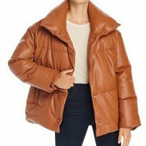 Bagatelle NYC Vegan Leather Puffer Jacket Brown